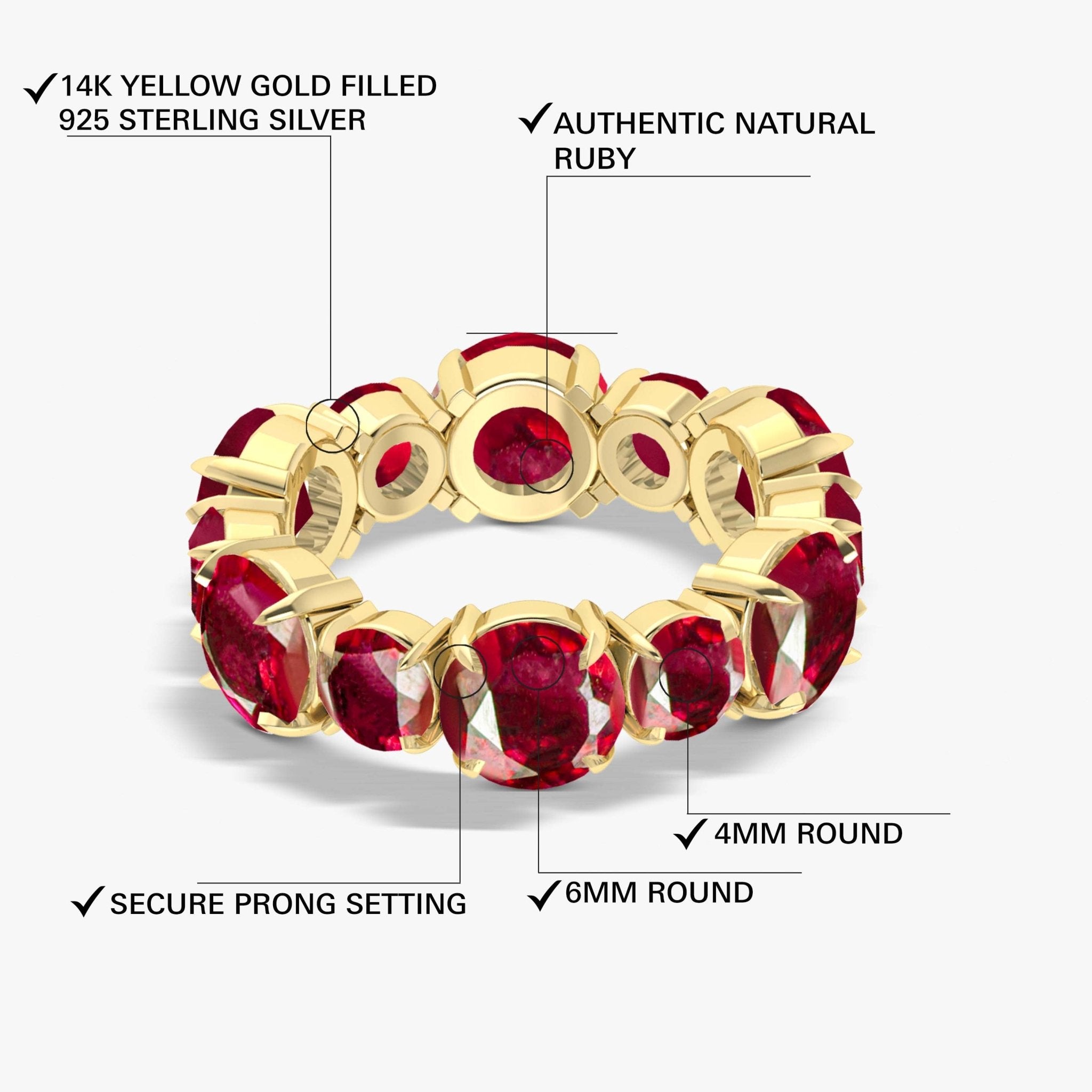 6MM Round Natural Ruby Full Eternity Wedding Band Ring - Goodstone Jewels