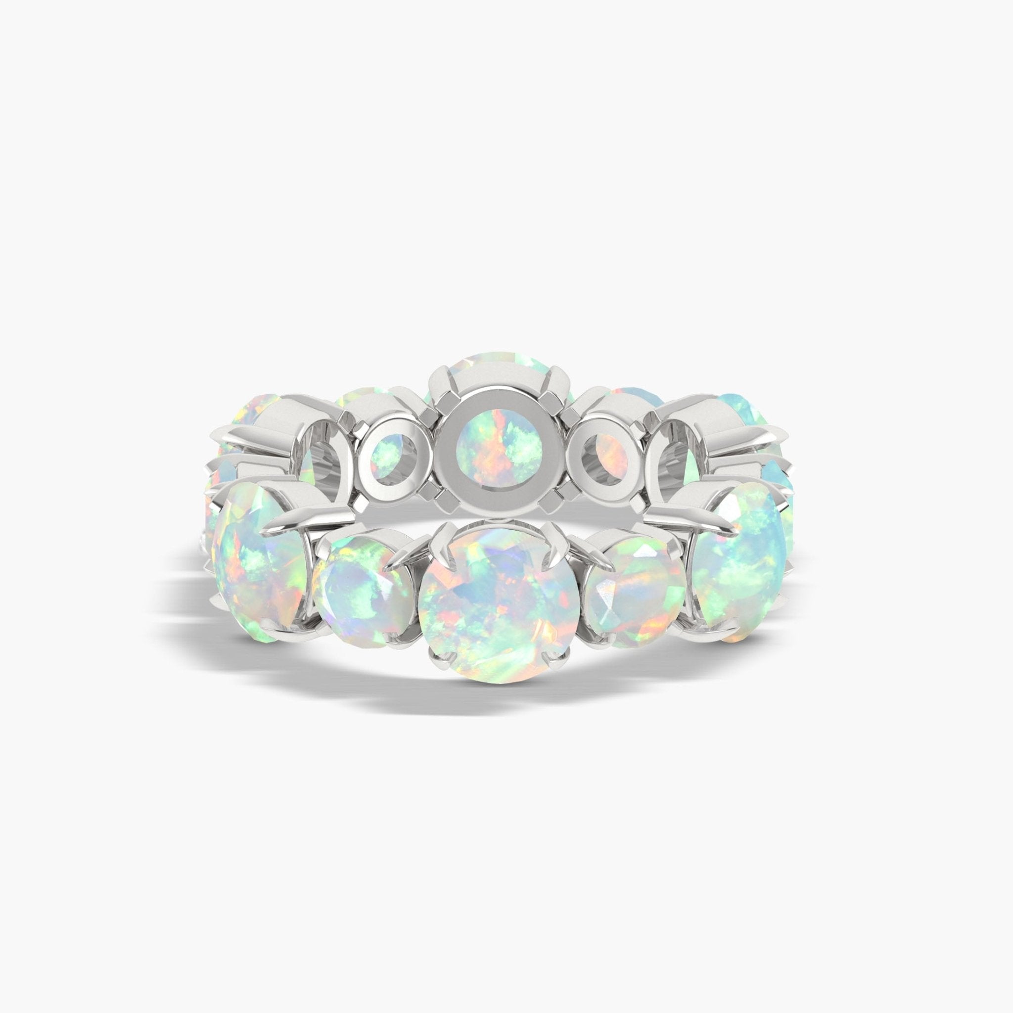 6MM Round Natural White Opal Full Eternity Wedding Band Ring - Goodstone Jewels