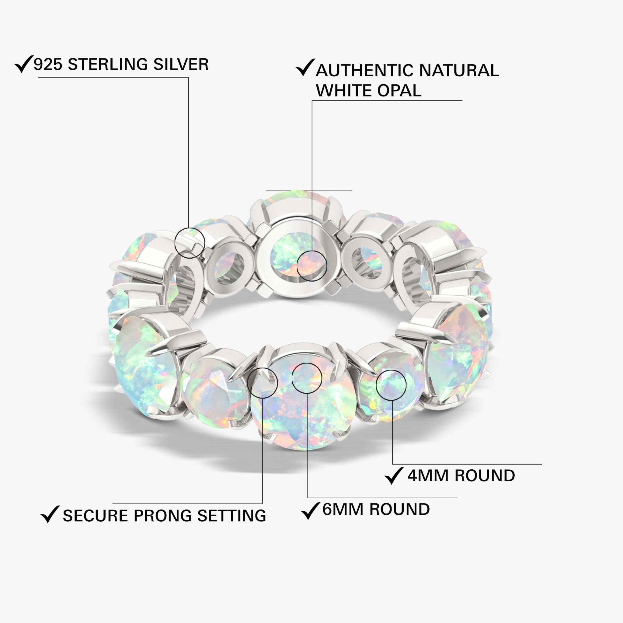 6MM Round Natural White Opal Full Eternity Wedding Band Ring - Goodstone Jewels