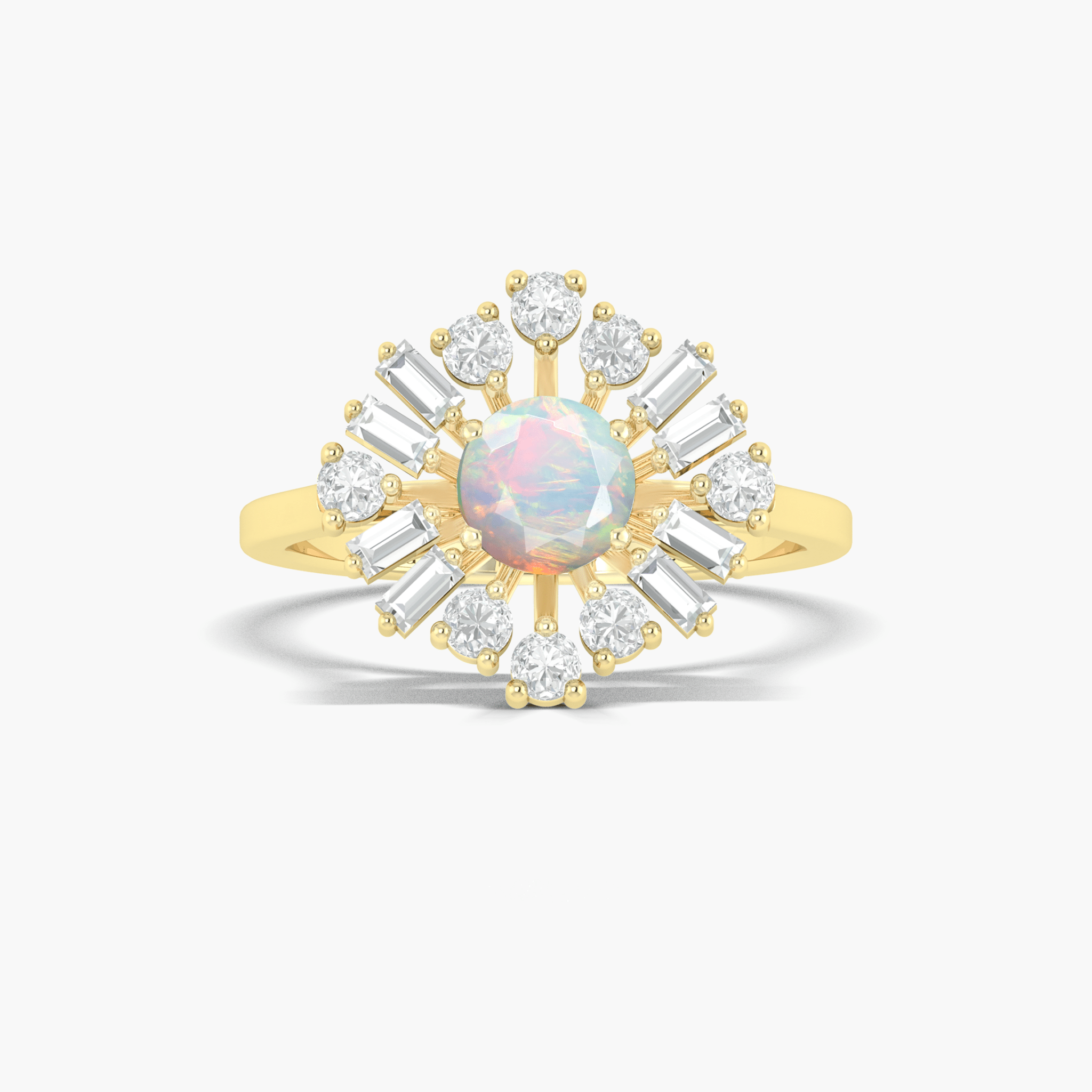 6MM Round Natural White Opal with White Zircon Halo Ring - Goodstone Jewels