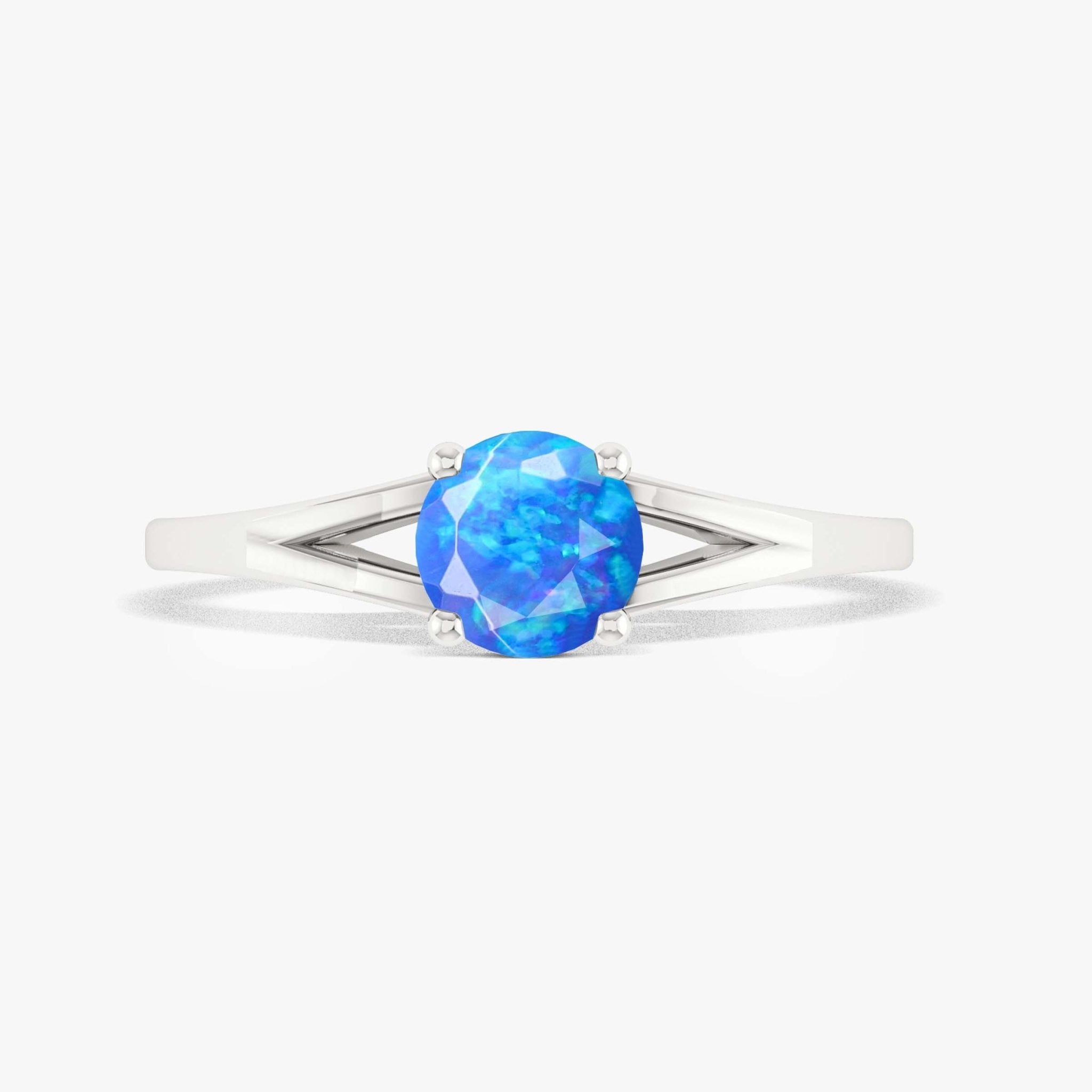 6MM Round Shape Natural Blue Opal Faceted Cut Solitaire Ring - Goodstone Jewels