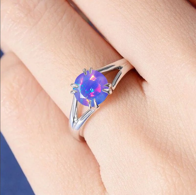 6MM Round Shape Natural Lavender Opal Faceted Cut Solitaire Ring - Goodstone Jewels