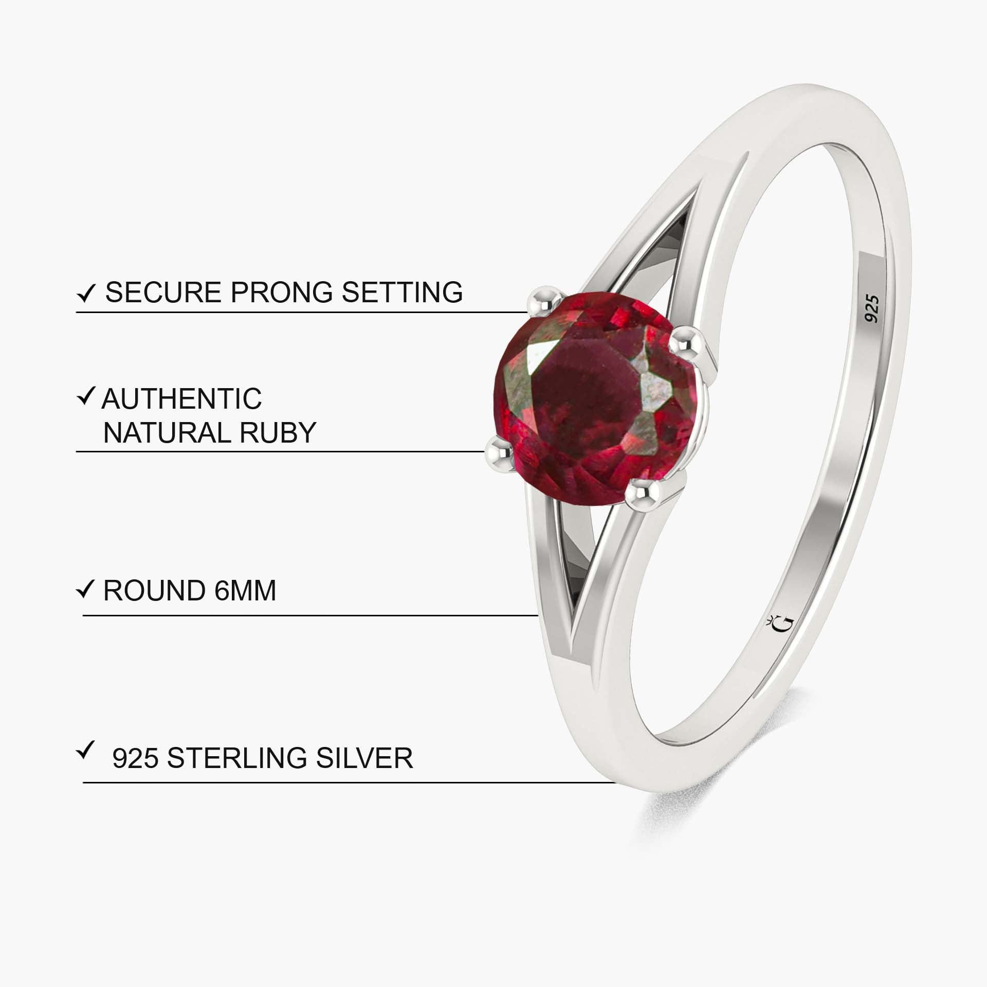6MM Round Shape Natural Ruby Faceted Cut Solitaire Ring - Goodstone Jewels