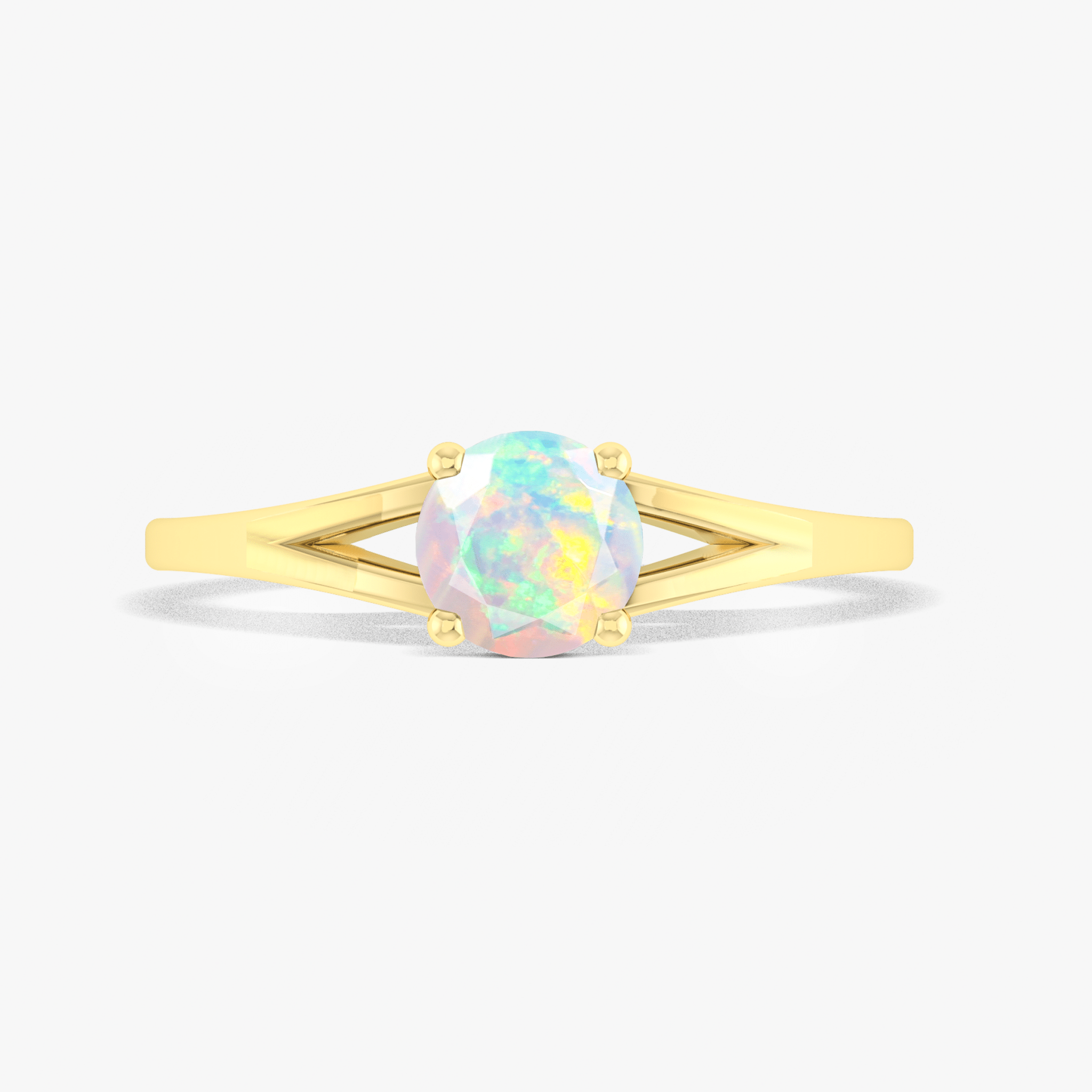 6MM Round Shape Natural White Opal Faceted Cut Solitaire Ring - Goodstone Jewels