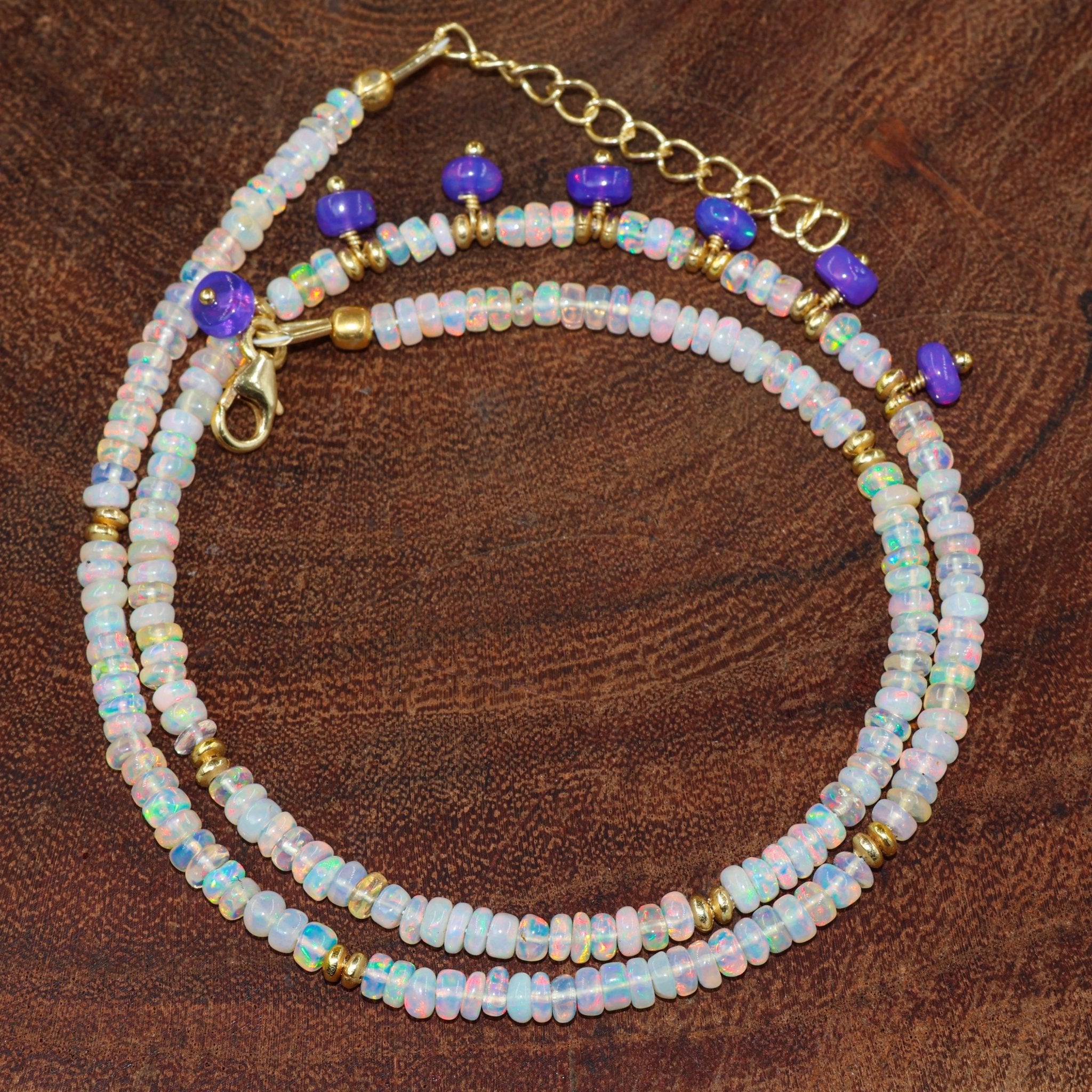 7 Beaded Choker Necklace Natural White Lavender Opal - Goodstone Jewels