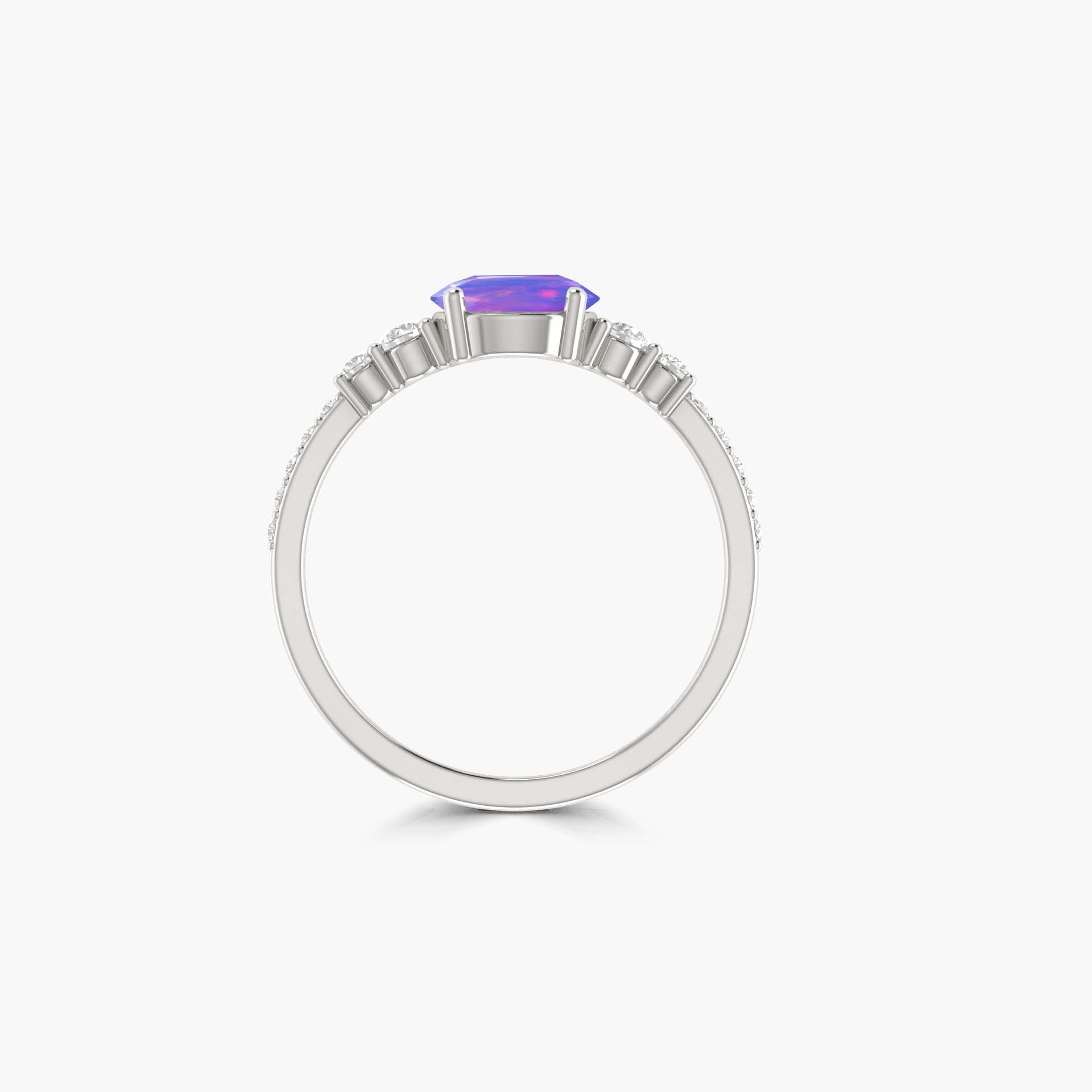 7 MM Round Shape Natural Lavender Opal Wedding Ring with White Zircon - Goodstone Jewels