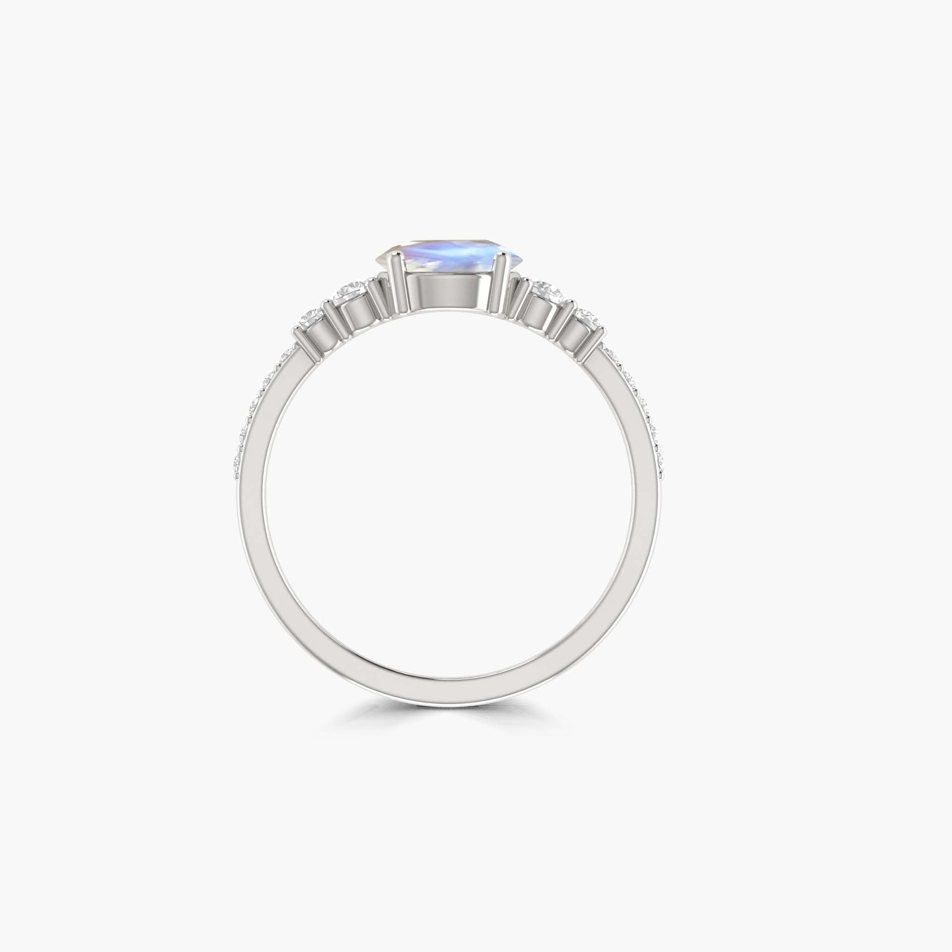 7 MM Round Shape Natural Moonstone Wedding Ring with White Zircon - Goodstone Jewels