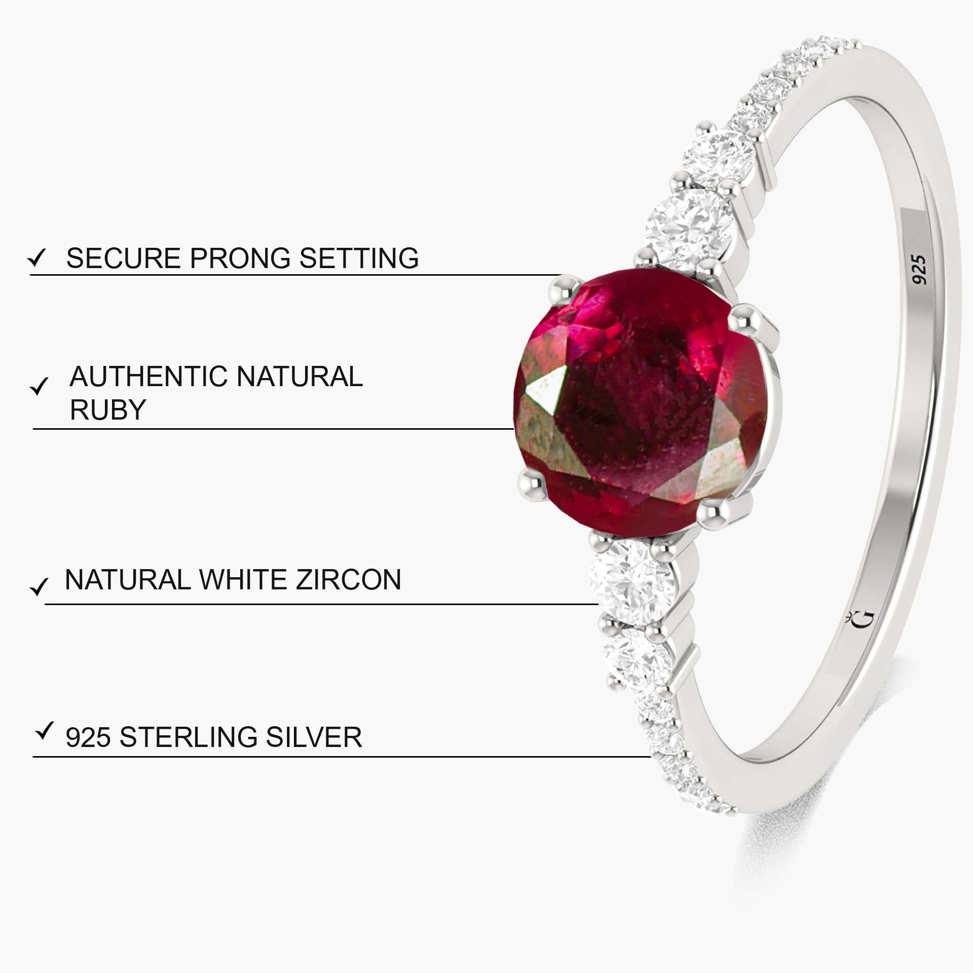7 MM Round Shape Natural Ruby Wedding Ring with White Zircon - Goodstone Jewels