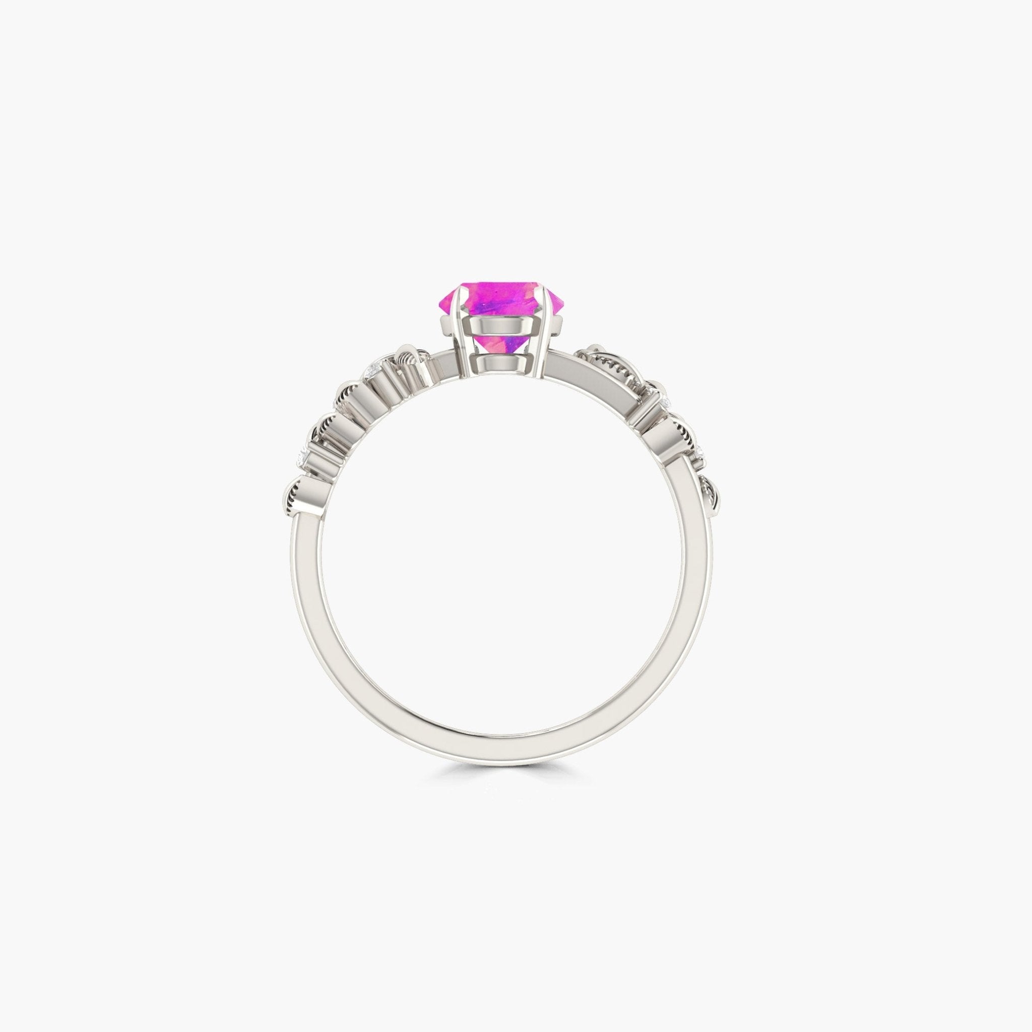 8X6 MM Oval Shape Natural Lavender Opal Leaf Style Solitaire Ring - Goodstone Jewels