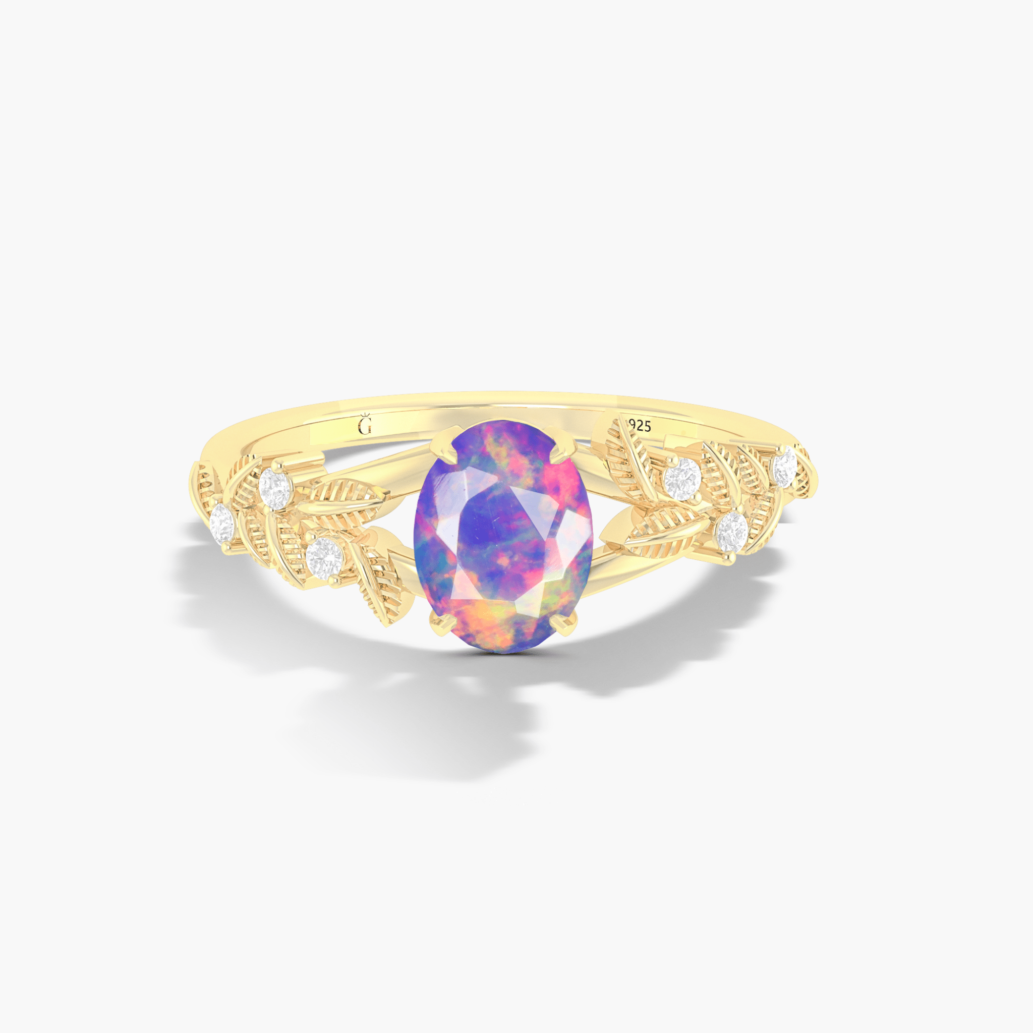 8X6 MM Oval Shape Natural Lavender Opal Leaf Style Solitaire Ring - Goodstone Jewels