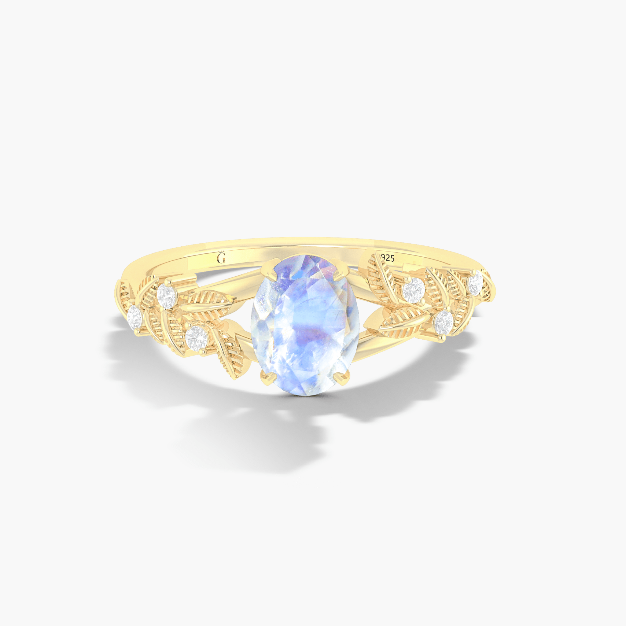 8X6 MM Oval Shape Natural Moonstone Leaf Style Solitaire Ring - Goodstone Jewels