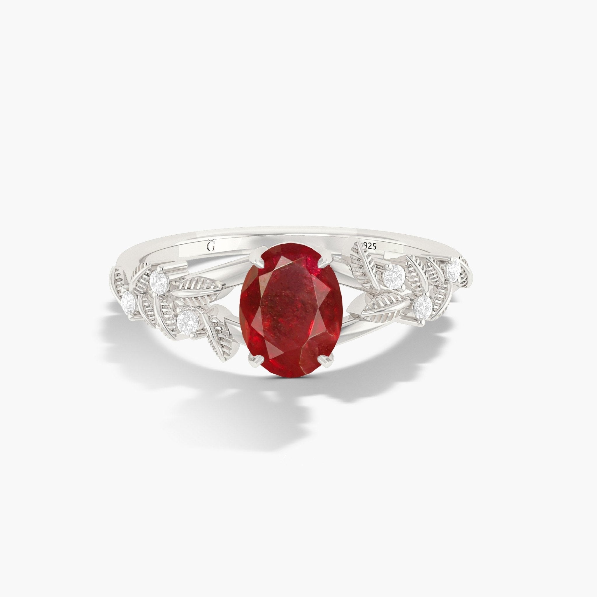 8X6 MM Oval Shape Natural Ruby Leaf Style Solitaire Ring - Goodstone Jewels