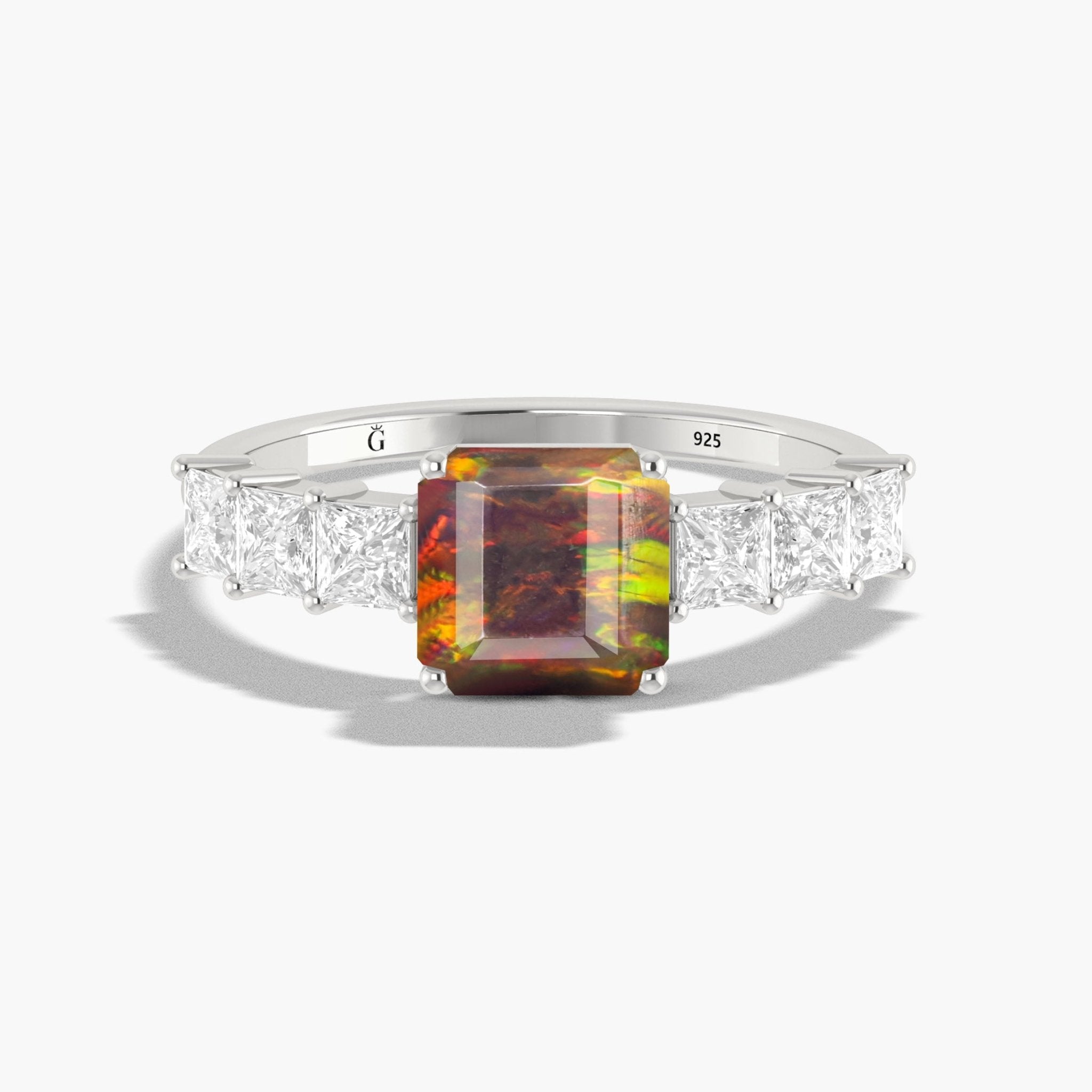 925 Sterling Silver & Yellow Gold Filled Statement Ring with Black Opal and White Zircon - Goodstone Jewels