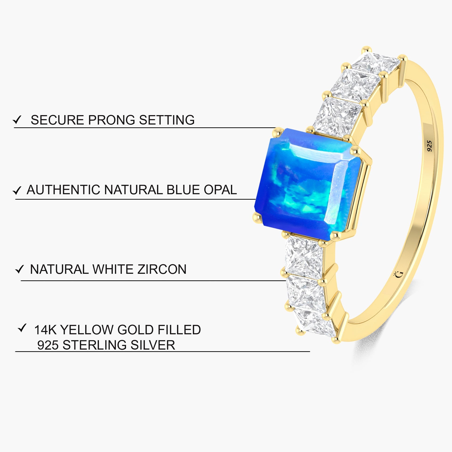 925 Sterling Silver & Yellow Gold Filled Statement Ring with Blue Opal and White Zircon - Goodstone Jewels