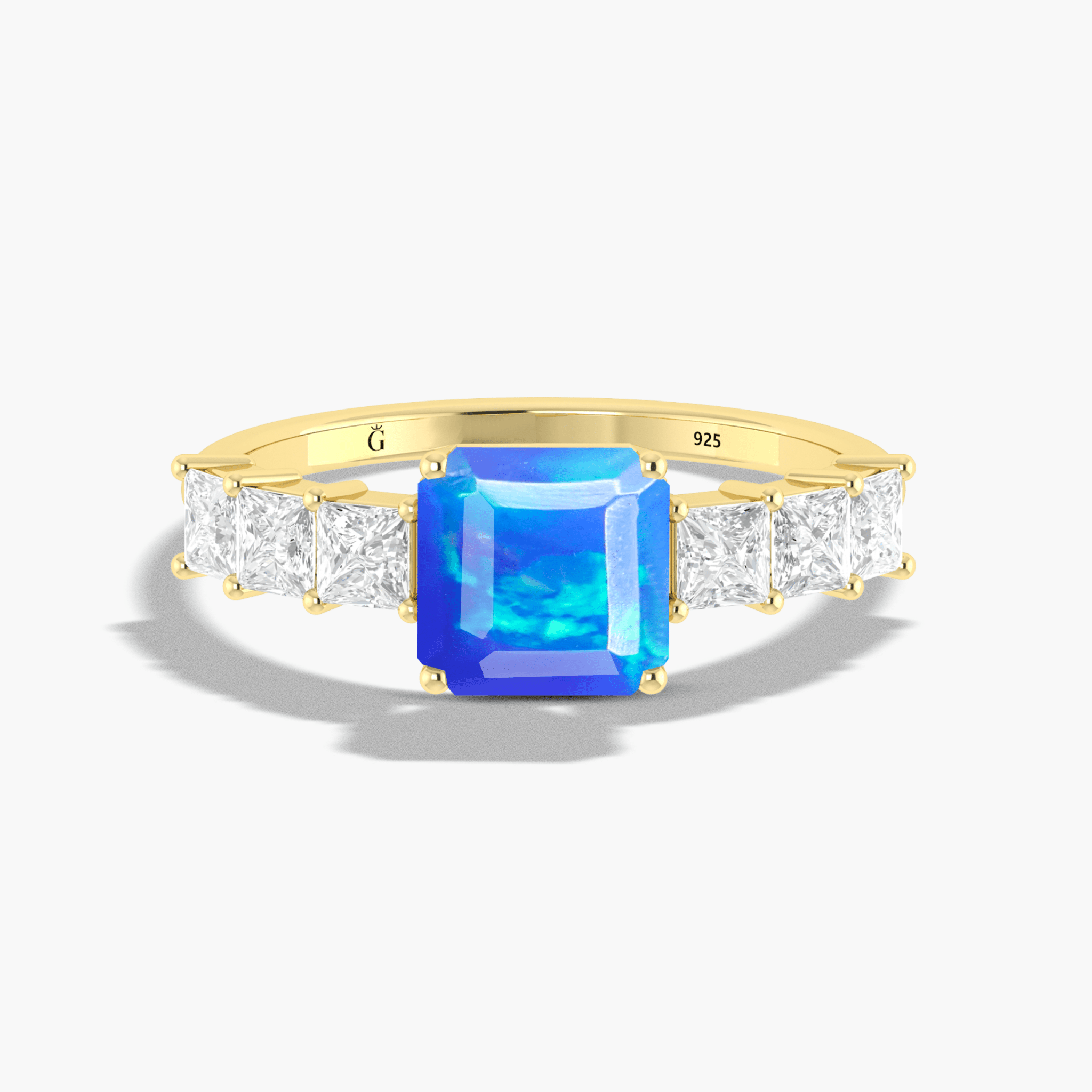 925 Sterling Silver & Yellow Gold Filled Statement Ring with Blue Opal and White Zircon - Goodstone Jewels