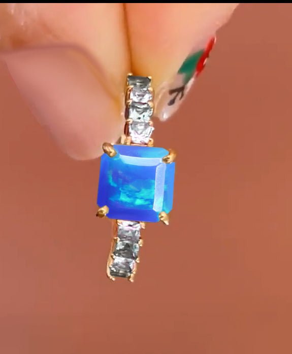 925 Sterling Silver & Yellow Gold Filled Statement Ring with Blue Opal and White Zircon - Goodstone Jewels