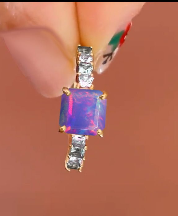 925 Sterling Silver & Yellow Gold Filled Statement Ring with Lavender Opal and White Zircon - Goodstone Jewels