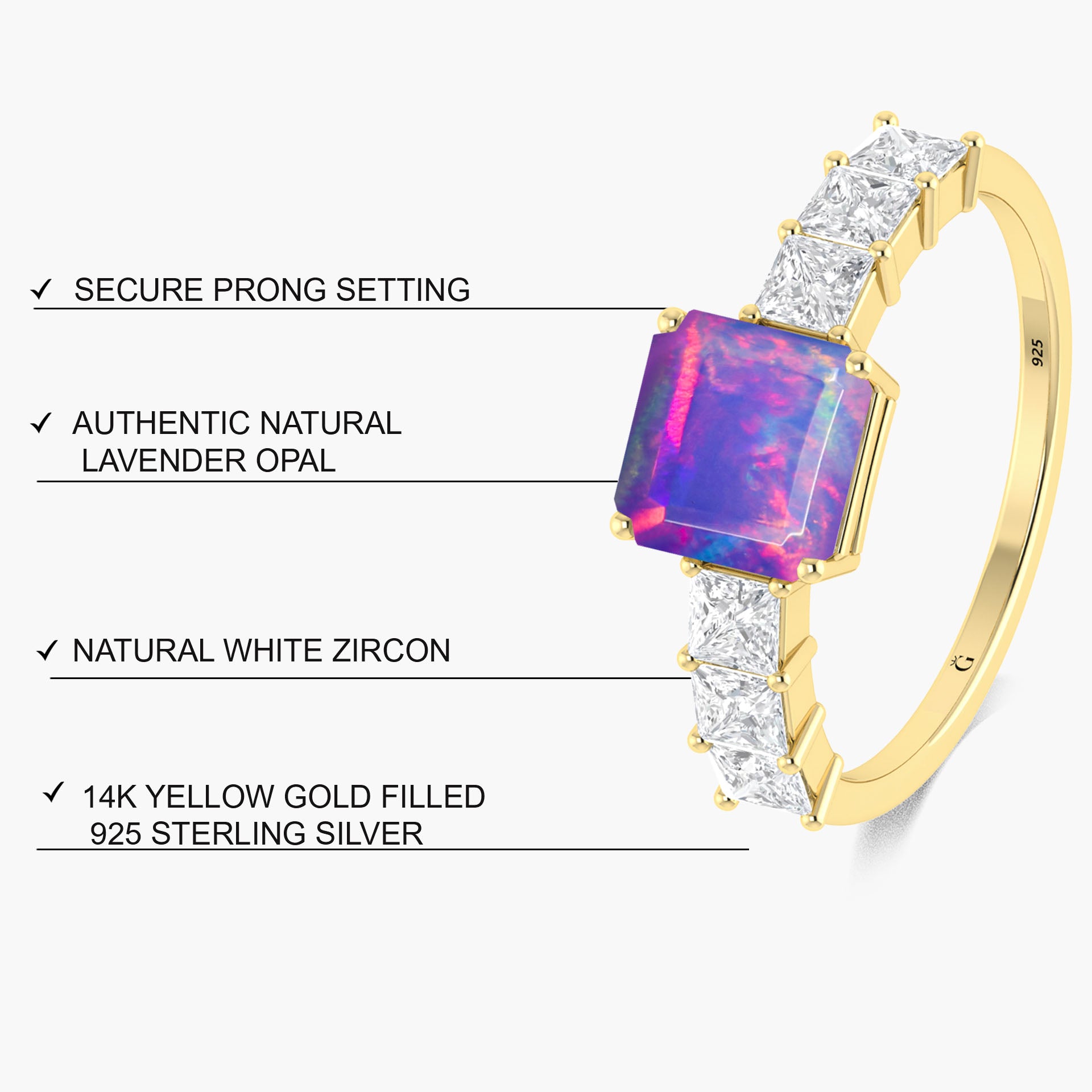 925 Sterling Silver & Yellow Gold Filled Statement Ring with Lavender Opal and White Zircon - Goodstone Jewels
