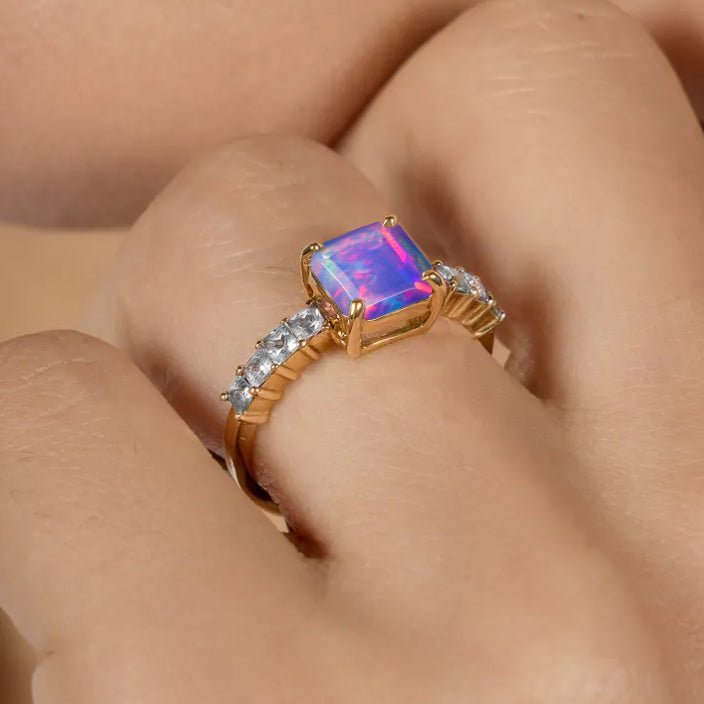 925 Sterling Silver & Yellow Gold Filled Statement Ring with Lavender Opal and White Zircon - Goodstone Jewels