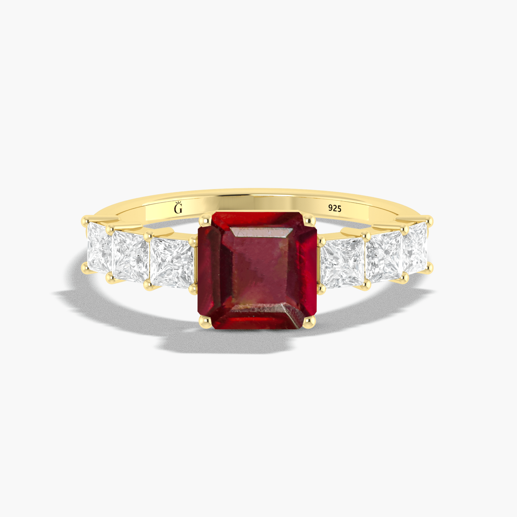 925 Sterling Silver & Yellow Gold Filled Statement Ring with Ruby and White Zircon - Goodstone Jewels