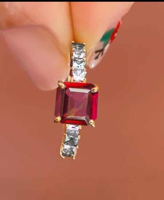 925 Sterling Silver & Yellow Gold Filled Statement Ring with Ruby and White Zircon - Goodstone Jewels
