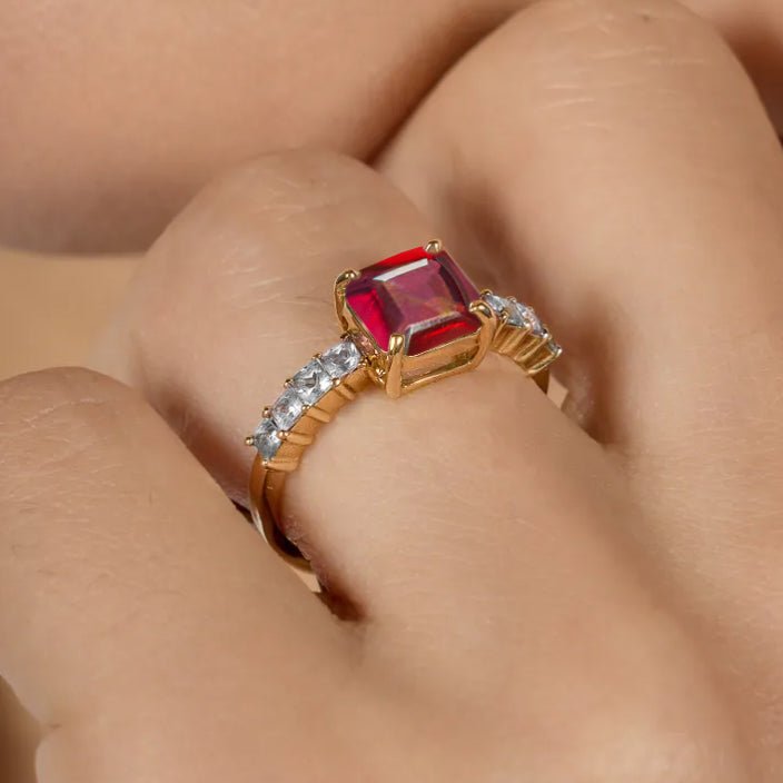 925 Sterling Silver & Yellow Gold Filled Statement Ring with Ruby and White Zircon - Goodstone Jewels