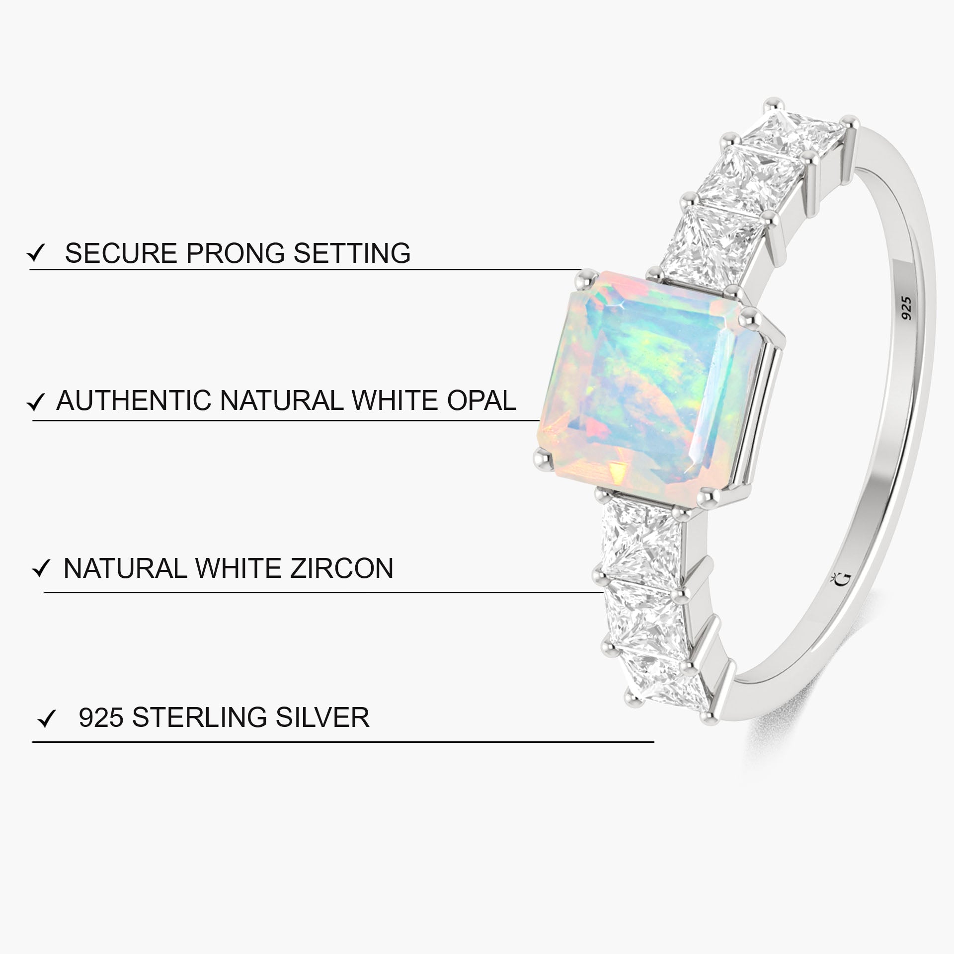 925 Sterling Silver & Yellow Gold Filled Statement Ring with White Opal and Zircon - Goodstone Jewels