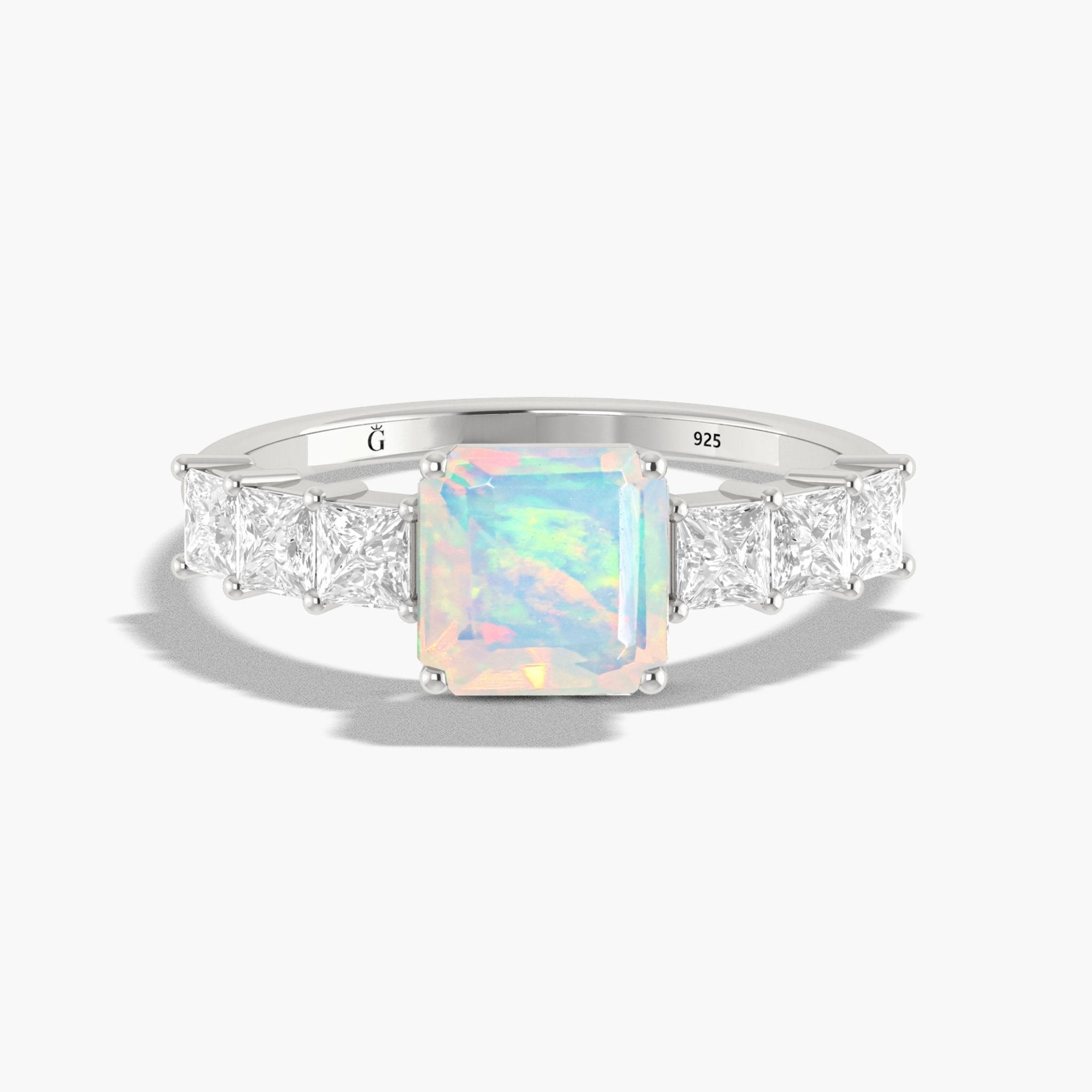 925 Sterling Silver & Yellow Gold Filled Statement Ring with White Opal and Zircon - Goodstone Jewels