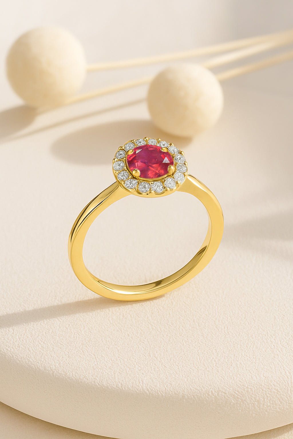 925 Sterling Silver & Yellow Gold Plated Ruby Halo Wedding Ring - Goodstone Jewels