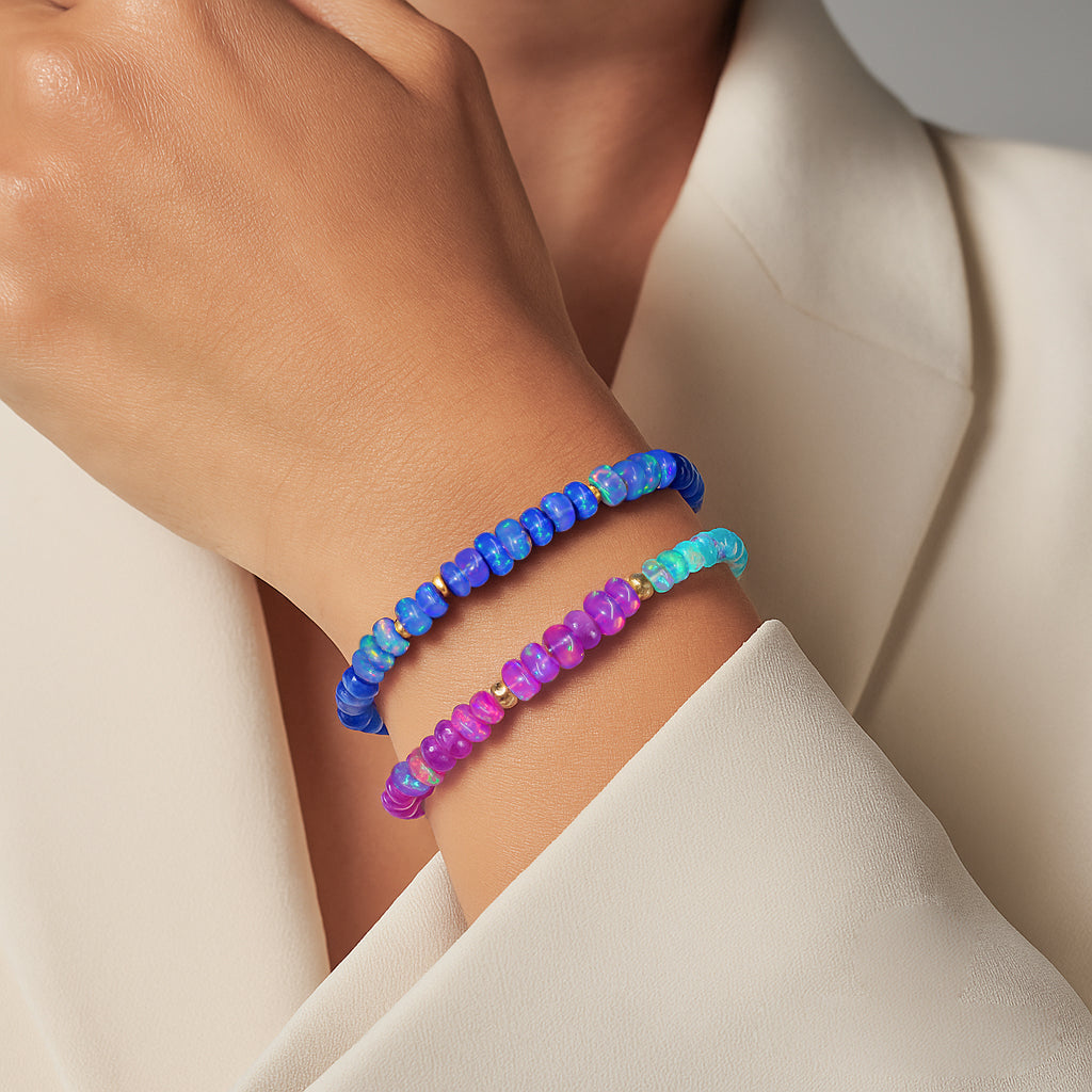 Elegant opal and gemstone bracelets stack – gold plated opal bracelet with green and white stone bangles