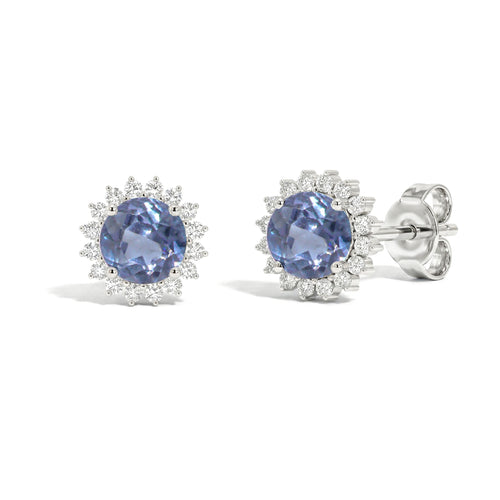 Alexandrite Round Halo Stud Earrings in 925 Sterling Silver 5 MM 1.3ct