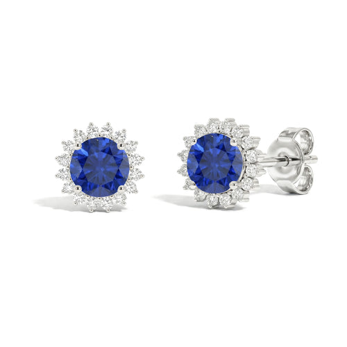 Blue Sapphire Round Halo Stud Earrings in 925 Sterling Silver 5 MM 1.3ct