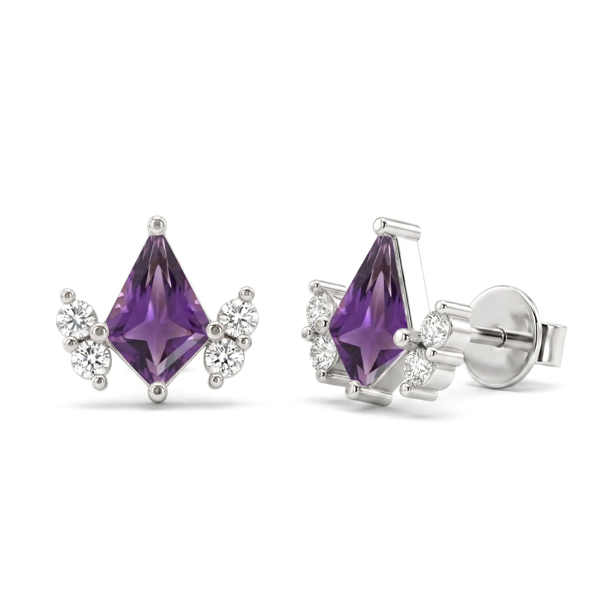 Amethyst Kite Stud Earrings in 925 Sterling Silver 6x4 MM 1ct