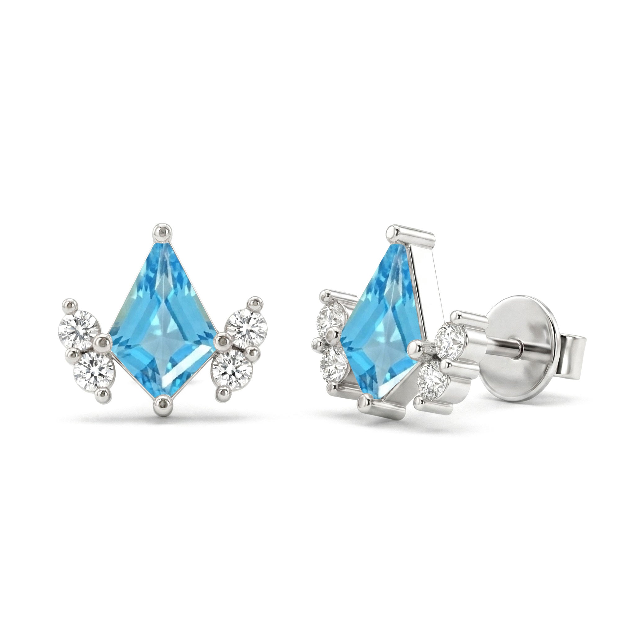 Blue Topaz Kite Stud Earrings in 925 Sterling Silver 6x4 MM 1ct