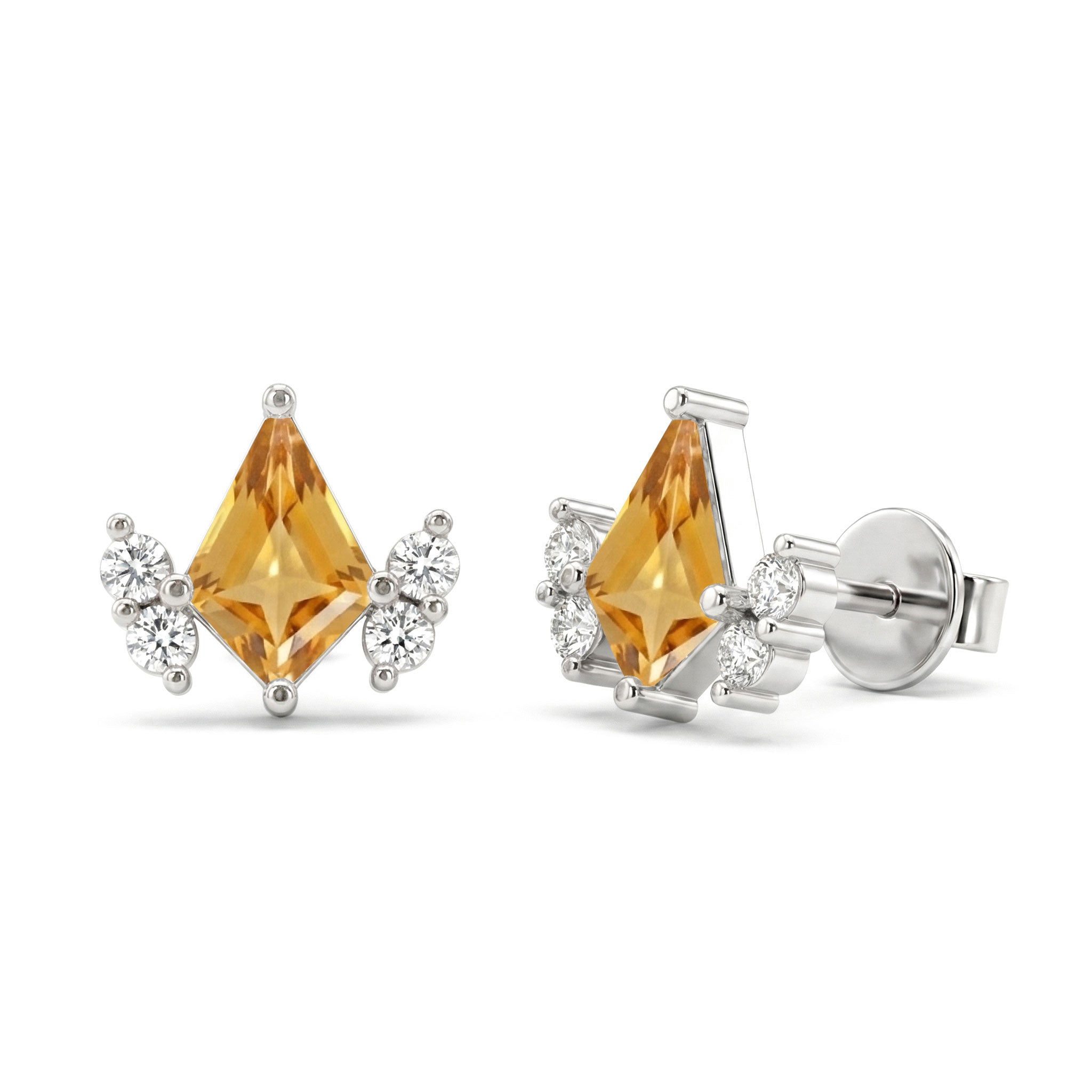 Citrine Kite Stud Earrings in 925 Sterling Silver 6x4 MM 1ct