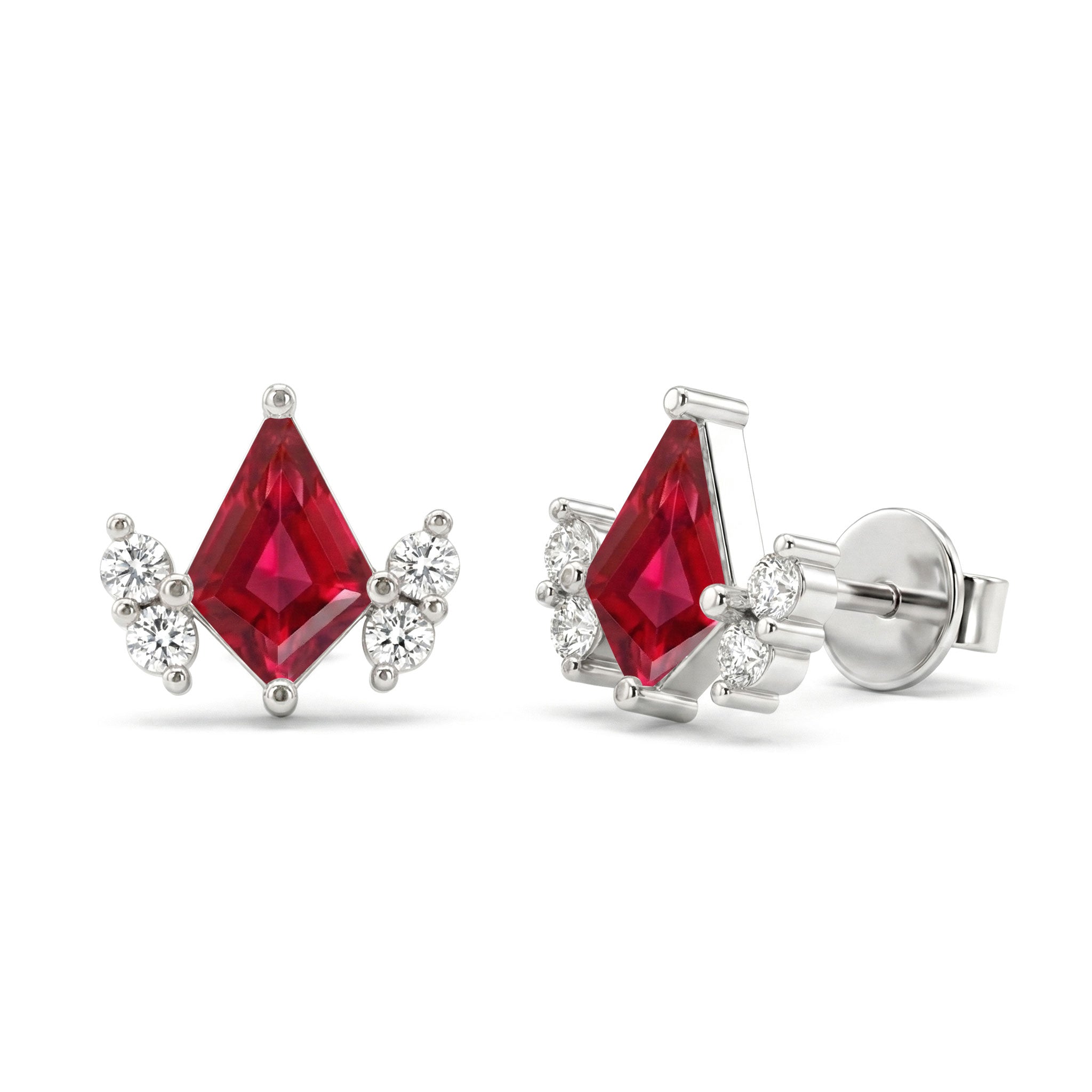 Ruby Kite Stud Earrings in 925 Sterling Silver 6x4 MM 1ct