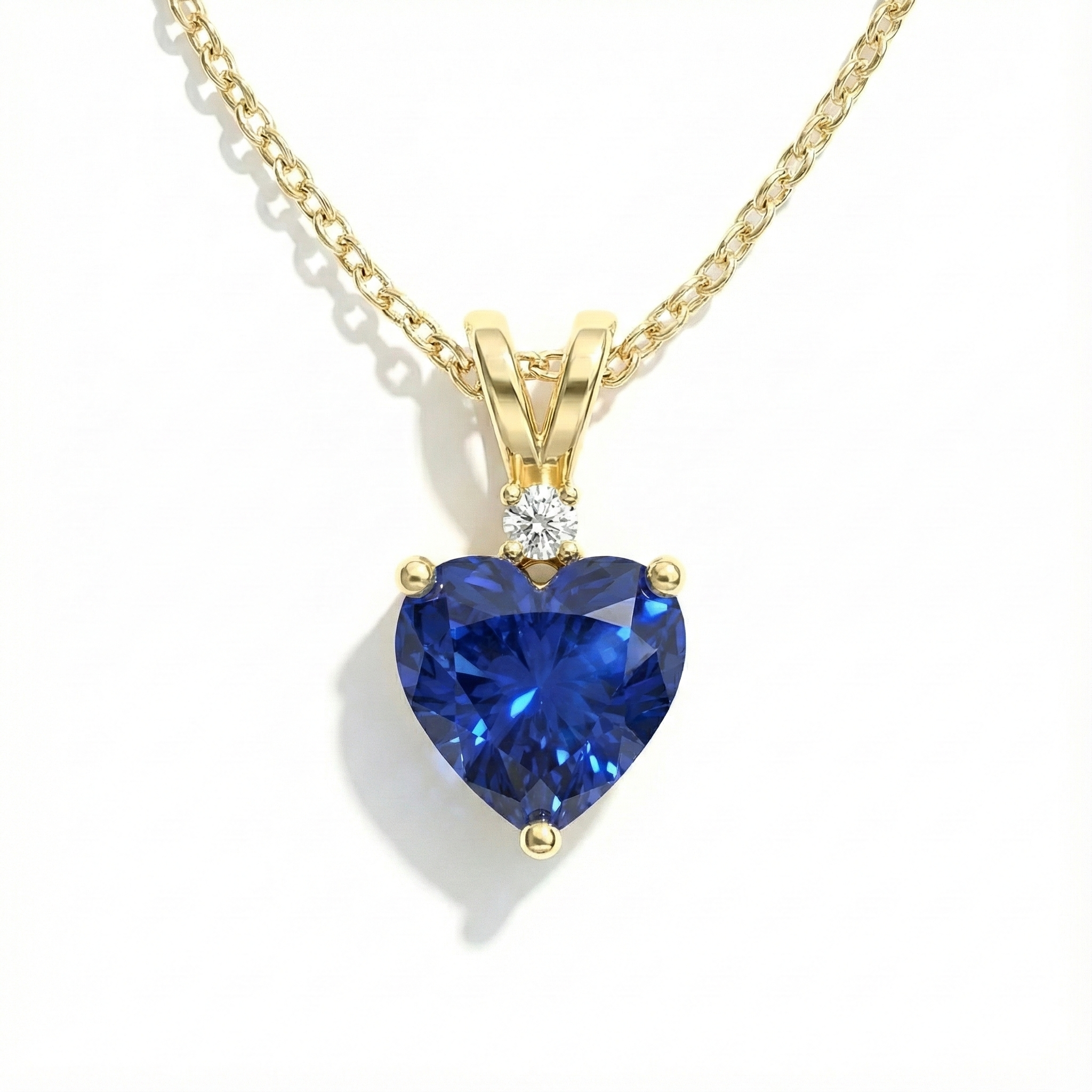 Blue Sapphire Heart Pendant Necklace in Yellow Gold Plated 1.5ct