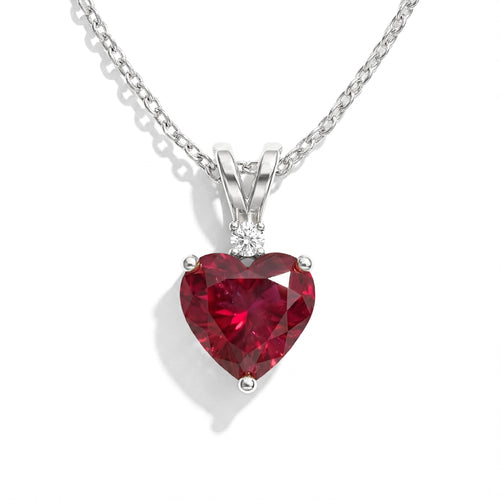 Ruby Heart Pendant Necklace in 925 Sterling Silver 1.5ct