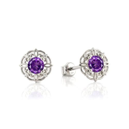 Amethyst Round Halo Stud Earrings in 925 Sterling Silver 5MM 1.30ct