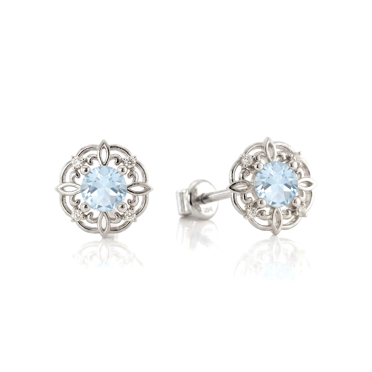 Aquamarine Round Halo Stud Earrings in 925 Sterling Silver 5MM 1.30ct