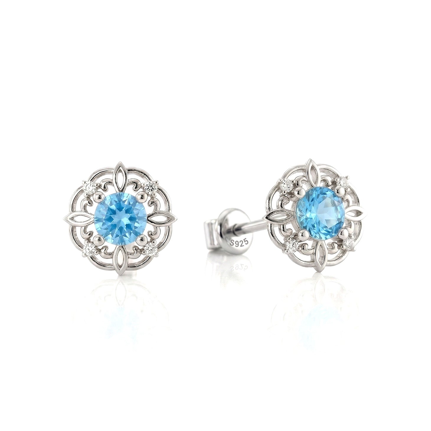 Blue Topaz Round Halo Stud Earrings in 925 Sterling Silver 5MM 1.30ct