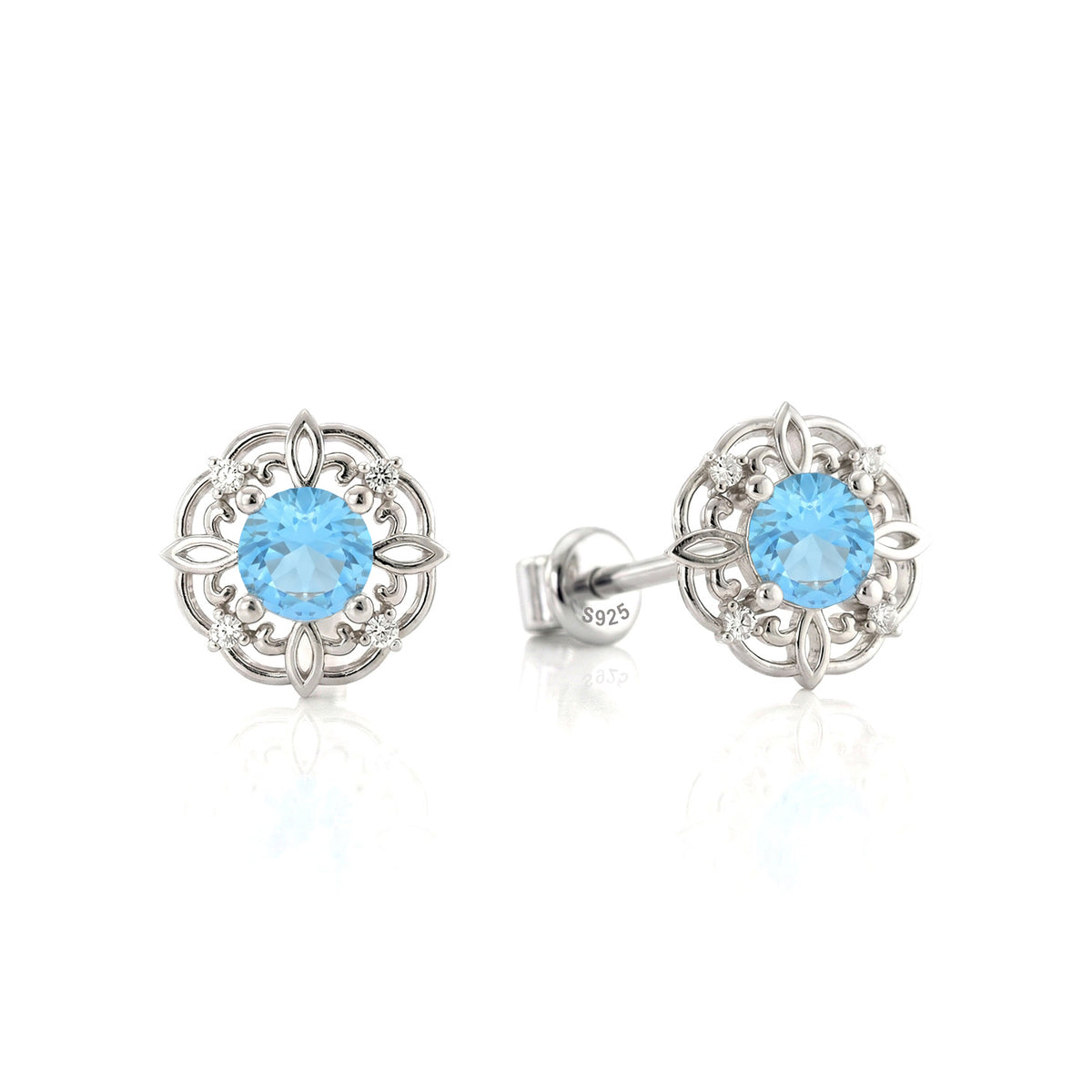 Blue Topaz Round Halo Stud Earrings in 925 Sterling Silver 5MM 1.30ct