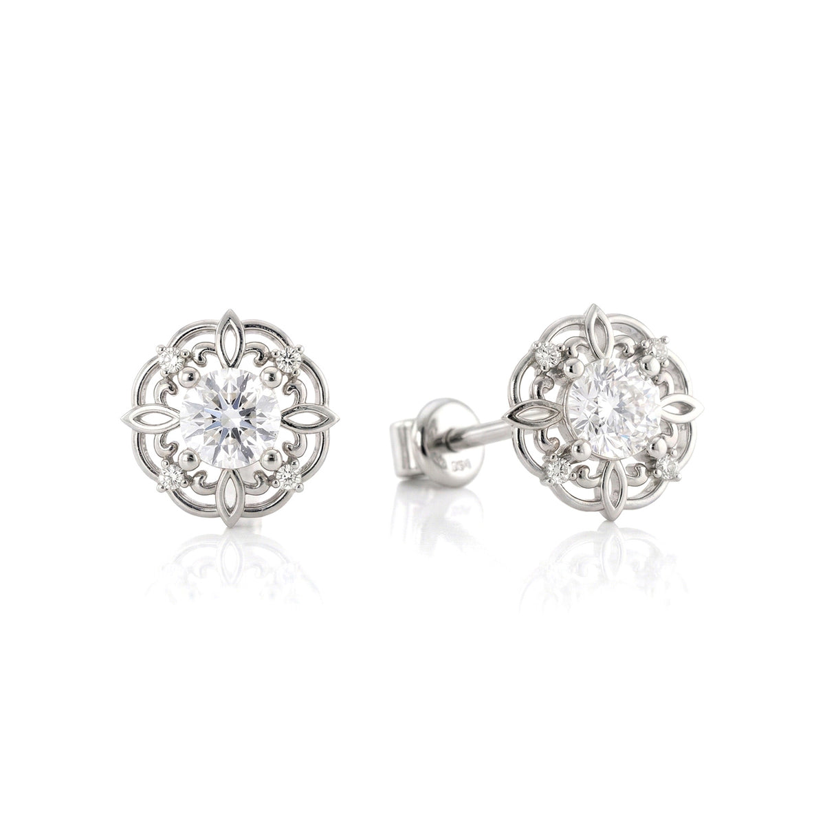 Simulated Diamond Round Halo Stud Earrings in 925 Sterling Silver 5MM 1.30ct