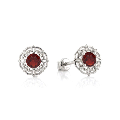 Garnet Round Halo Stud Earrings in 925 Sterling Silver 5MM 1.30ct
