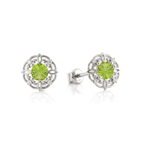 Peridot Round Halo Stud Earrings in 925 Sterling Silver 5MM 1.30ct