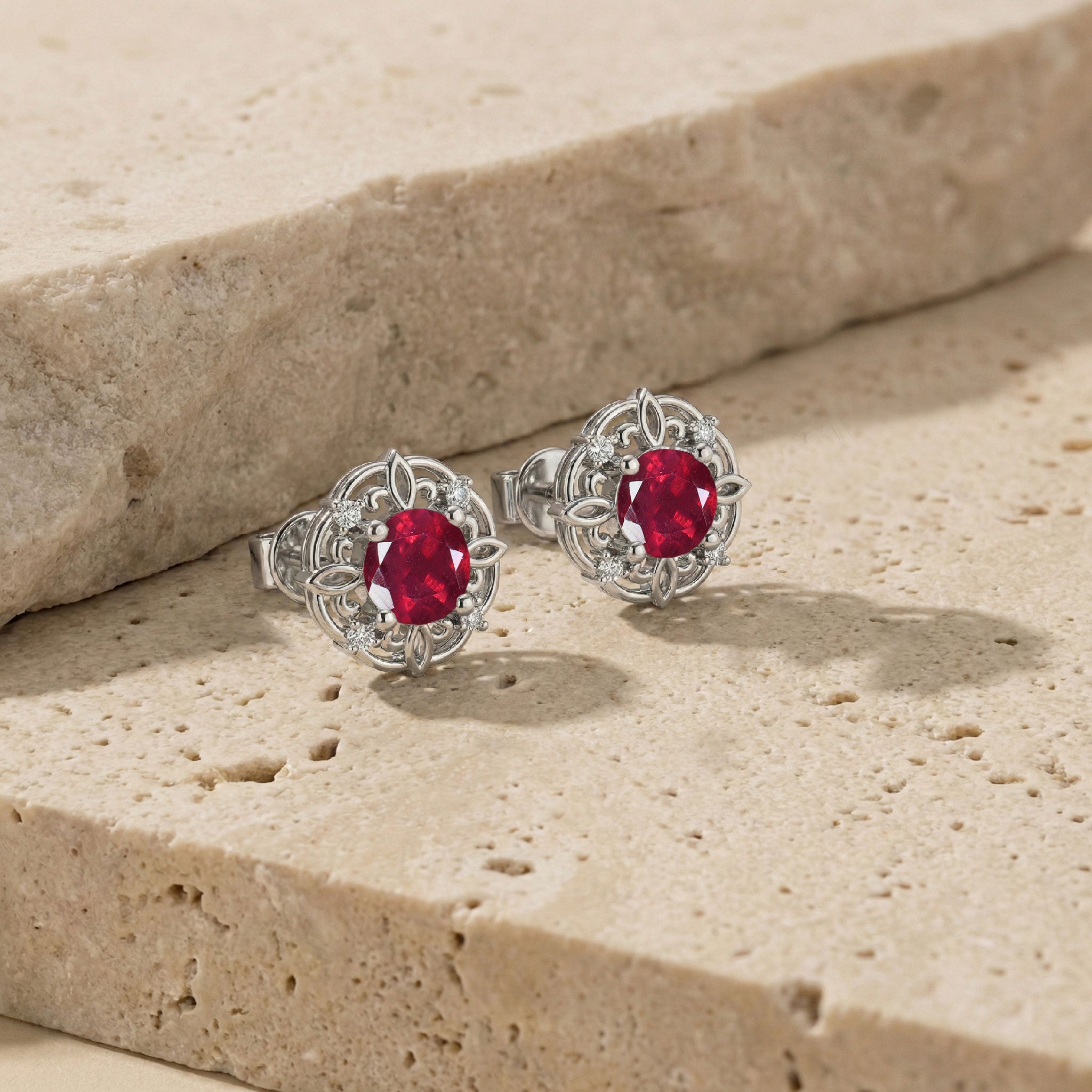 Ruby Round Halo Stud Earrings in 925 Sterling Silver 5MM 1.30ct