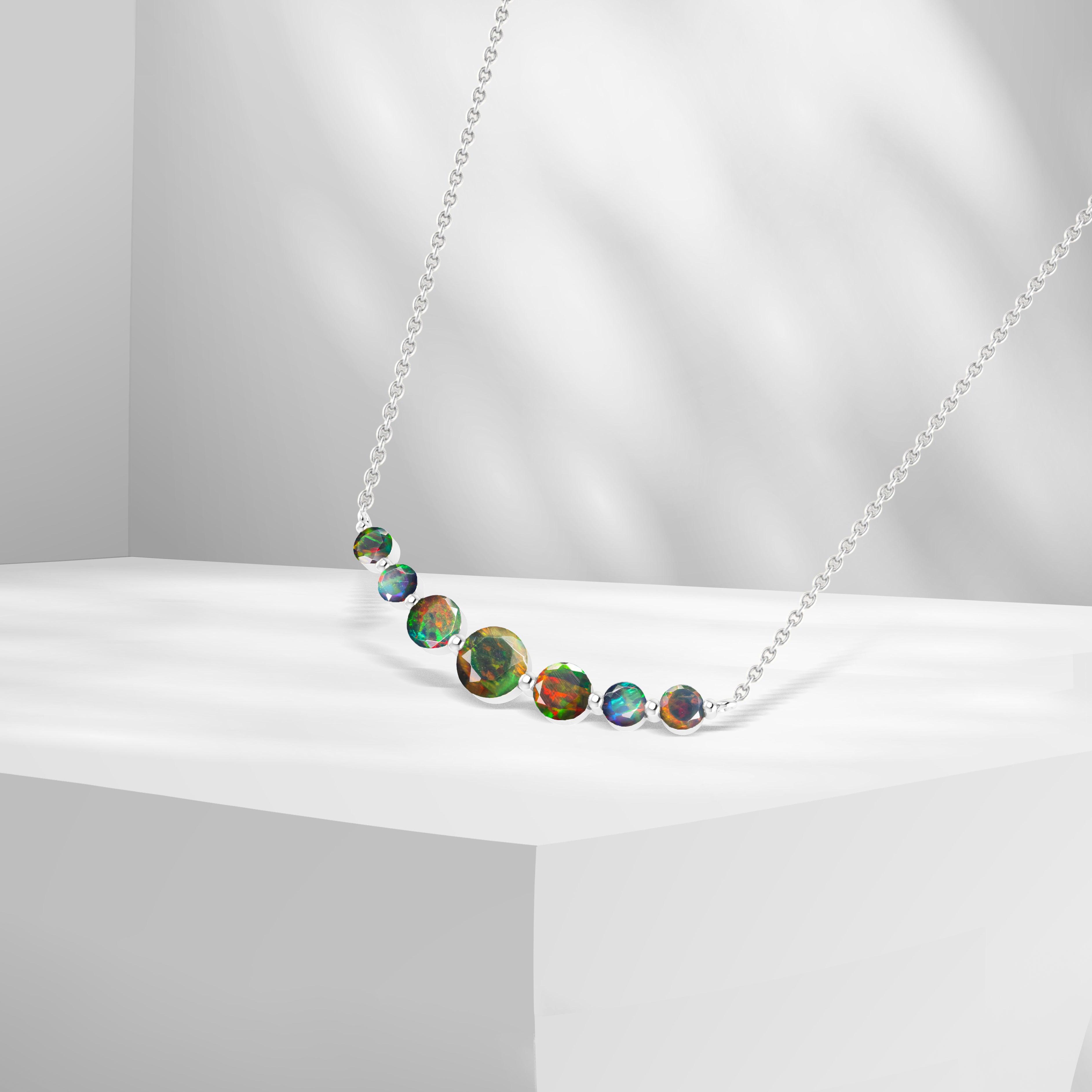 Round Fire Opal Bar Pendant for Women