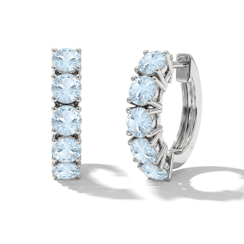 Aquamarine Round Hoop Earrings in 925 Sterling Silver 3MM 3ct