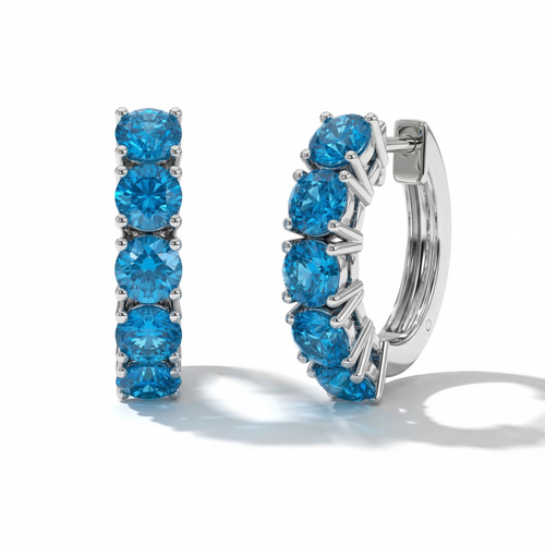 Blue Topaz Round Hoop Earrings in 925 Sterling Silver 3MM 3ct