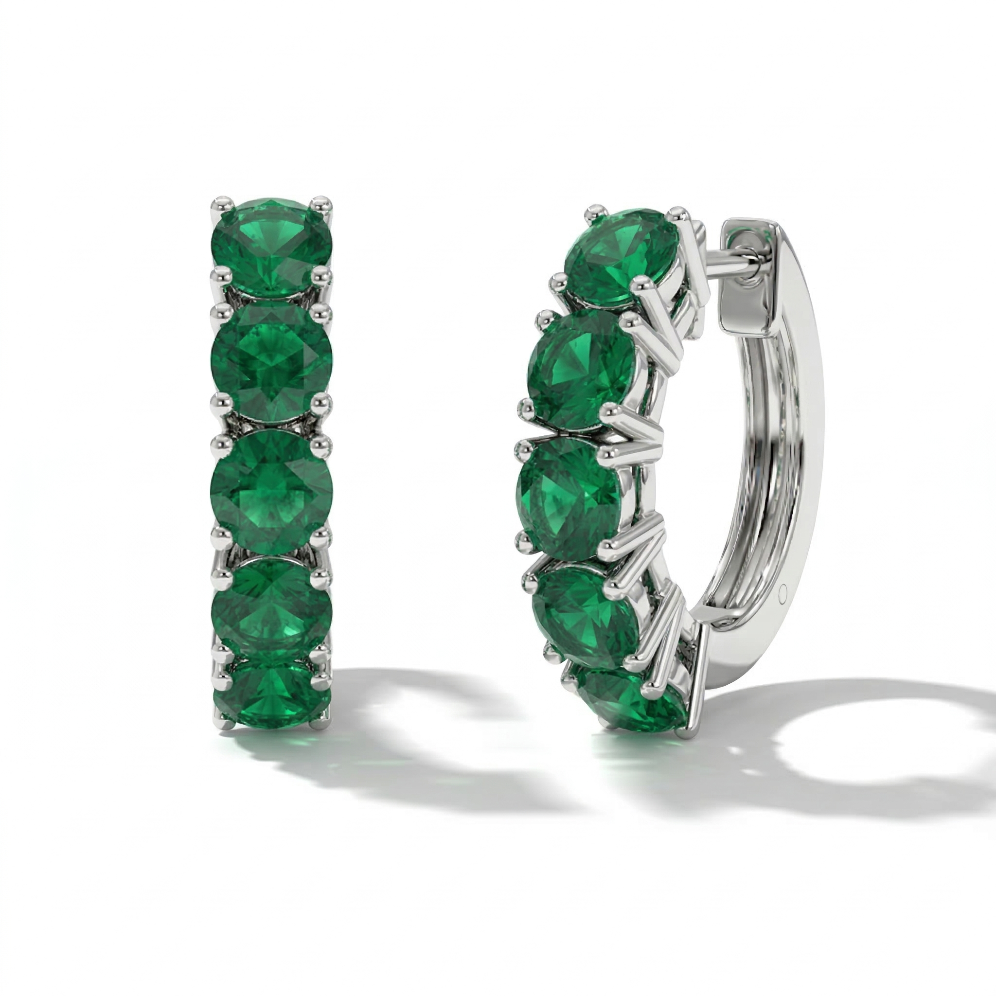 Emerald Round Hoop Earrings in 925 Sterling Silver 3MM 3ct